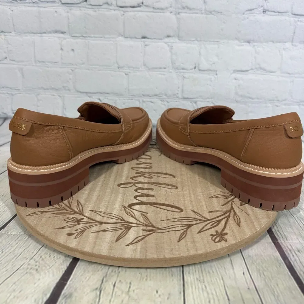 Toms Platform Loafers Women Size 6 Tan Camel Slip On Preppy Minimalist Shoes - Picture 7 of 10